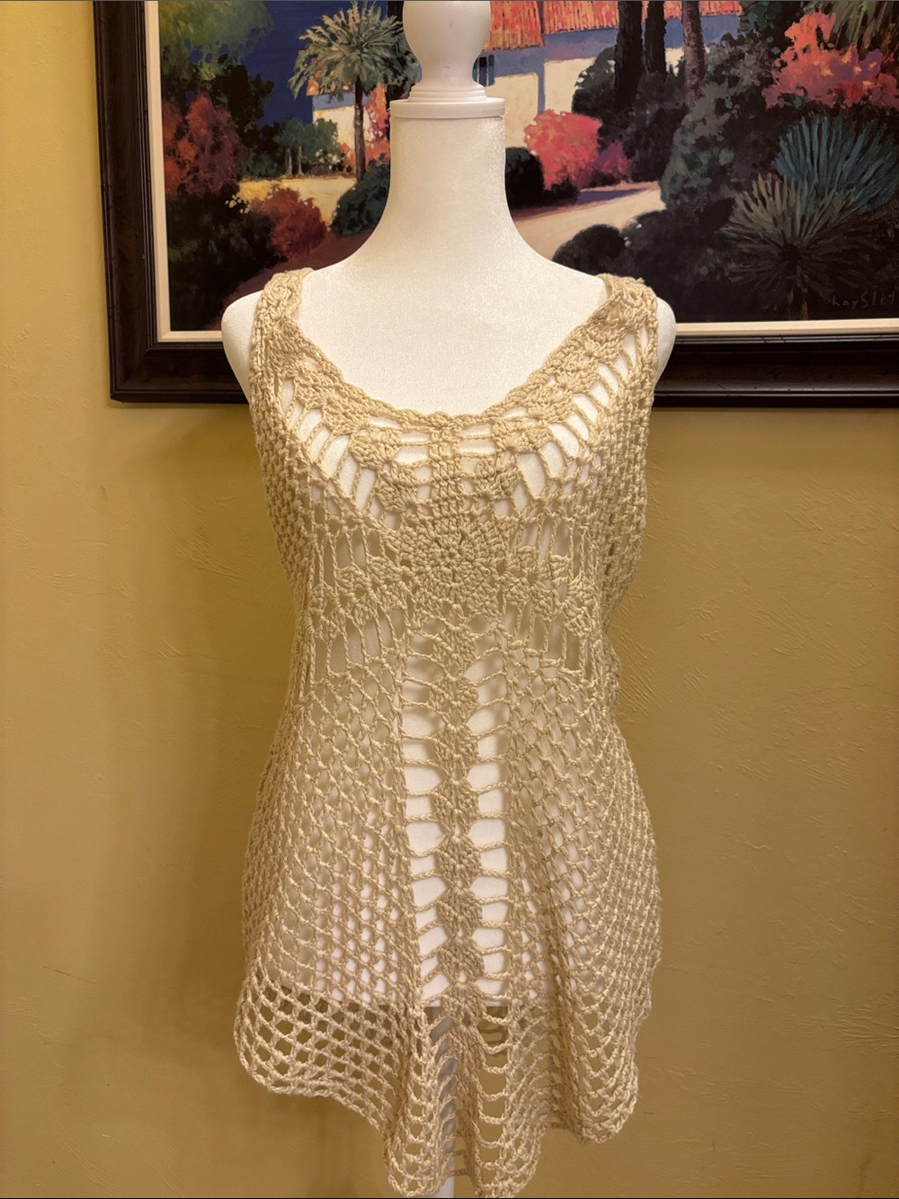 Crochet Knit Swim Coverup Tunic - Cream
